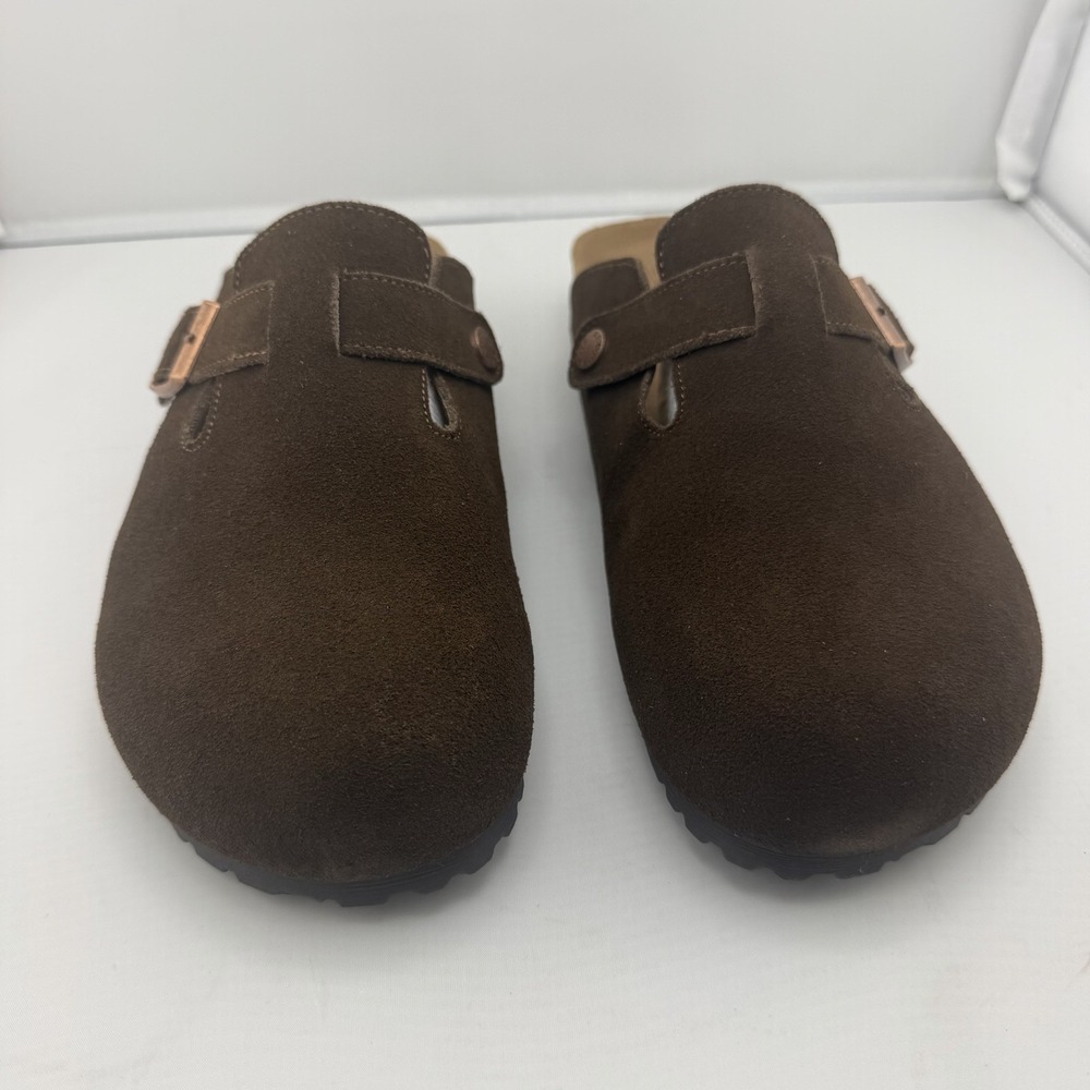 Genuine Suede Clogs And Mules Slip-On Buckle Slides In Coffee Size 6.5 Women's. - Picture 2 of 7